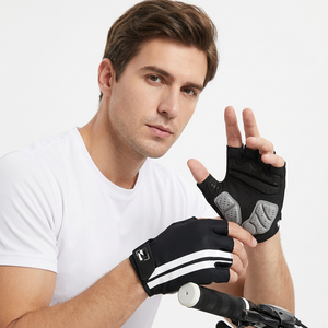 Gants de vélo demi-doigts en cuir de haute qualité, légers, respirants, antidérapants, avec fermeture réglable, logo personnalisé, pour l'extérieur - Product Image 1