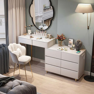 Meuble de rangement de chambre à coucher en bois massif à 8 tiroirs personnalisé avec <span class=keywords><strong>miroir</strong></span> de maquillage à LED, design moderne, <span class=keywords><strong>coiffeuse</strong></span> intelligente - Product Image 1