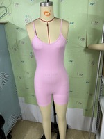 Combinaison courte en tricot côtelé ZHEZHE pour femmes, sans manches, bretelles spaghetti, unie, haute élasticité, pour tous les jours