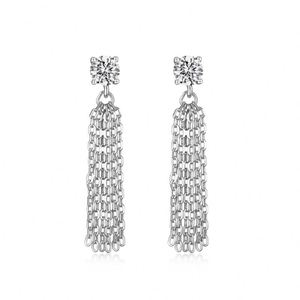 Boucles d'oreilles pendantes Dylam 5A en zircone pour femme, scintillantes, en argent S925, longues, style chandelier, avec pompons, légères - Product Image 1