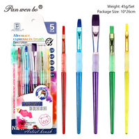 Panwenbo - Juego de 5 Pinceles de Pintura Acrílica para Niños, Pelo de Nailon Sintético, Mango de Goma Suave