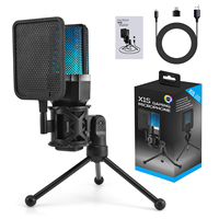 Microphone USB filaire à condensateur pour ordinateurs et smartphones - Réduction de bruit, léger, avec trépied de conférence et éclairage RGB cardioïde