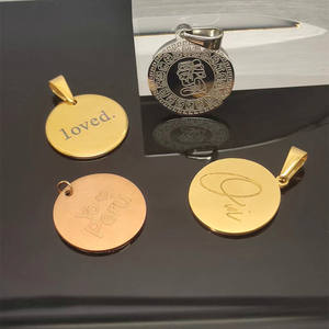 Olivia liontin tag kosong geometris kustom Logo terukir baja tahan karat DIY liontin cakram bulat personalisasi untuk Kalung - Product Image 4