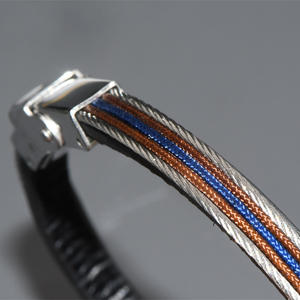 Moda uomo in vera pelle con corda marrone blu filo di acciaio inossidabile Pulsera Para Hombre De 5mm bracciali con polsino largo - Product Image 4