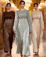 Robe Abaya Islamique Longue et Élégante à Manches Longues et Ourlet Évasé, en Satin, pour l'Aïd et les Occasions Spéciales