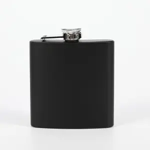 6Oz Matte Đen Thép Không Gỉ Whiskey Rượu Hip Flask Với Phễu Và Tùy Chỉnh Laser Khắc Logo