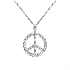 RINNTIN SN217时尚女性珠宝真实925银铺面钻石和平标志挂件项链