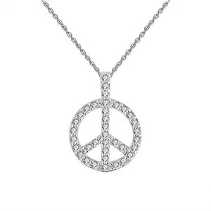 RINNTIN SN217 moda donna gioielli Real 925 Silver Pave Diamond Peace Sign Charm Pendant Necklace - Product Image 1