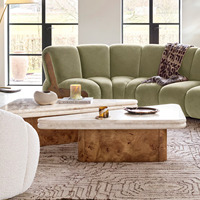 Table basse moderne en bois avec plateau en pierre de roche française, table d'appoint minimaliste noire, ensemble de tables d'appoint pour hôtel, salon, appartement, canapé