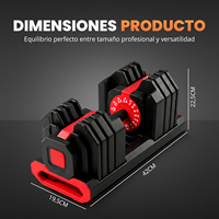 Haltères réglables 36 kg avec base de rangement, 17 niveaux de poids, réglage rapide par rotation, pour la musculation à domicile