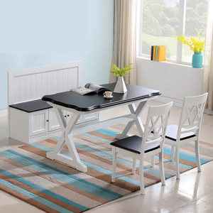 Mediterranean L Shape Solid Wood Home Kitchen Cushion <strong>Storage</strong> Wall <strong>Dining</strong> <strong>Bench</strong> With Back - Product Image 5