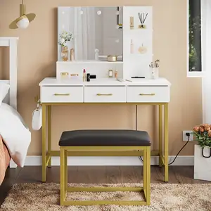 Столик для туалетного столика с зеркалом и подсветкой, столик для туалетного столика с ящиками и шкафом, зеркало, туалетный столик