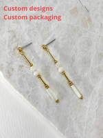 Boucles d'oreilles pendantes en onyx et laiton, design géométrique minimaliste moderne, en pierre naturelle, faites à la main pour femmes et jeunes filles – Collection été