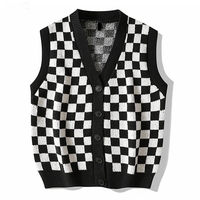 Summer Black Sweater Vest Knitwear Jacquard Squares Pattern Knitted Vest Custom