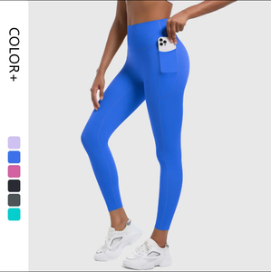 Leggings de Yoga taille haute pour femmes doux extensible séchage rapide sans couture respirant Spandex Leggings de sport avec poches pour femmes - Product Image 1