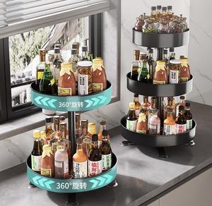 Estante giratorio de plástico de 3 niveles para especias de cocina, organizador de botellas y tarros de condimentos con rotación de 360 grados - Product Image 5