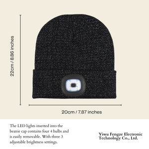 Dệt Kim Màu Đen Vàng Và Bạc Chủ Đề <span class=keywords><strong>Beanie</strong></span> Với LED Tập Tin Đính Kèm Trên Các Bên Hoàn Hảo Cho Ban Đêm Ngoài Trời Skull Cap LED <span class=keywords><strong>Hat</strong></span> - Product Image 2