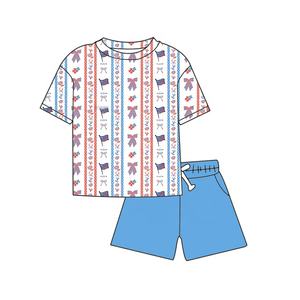 Ensemble décontracté de <span class=keywords><strong>vacances</strong></span> pour garçons, imprimé lettres, manches courtes, couleur unie, short, <span class=keywords><strong>en</strong></span> fibre de bambou, coupe ample, sans taxes, pour le 4 <span class=keywords><strong>juillet</strong></span> - Product Image 4