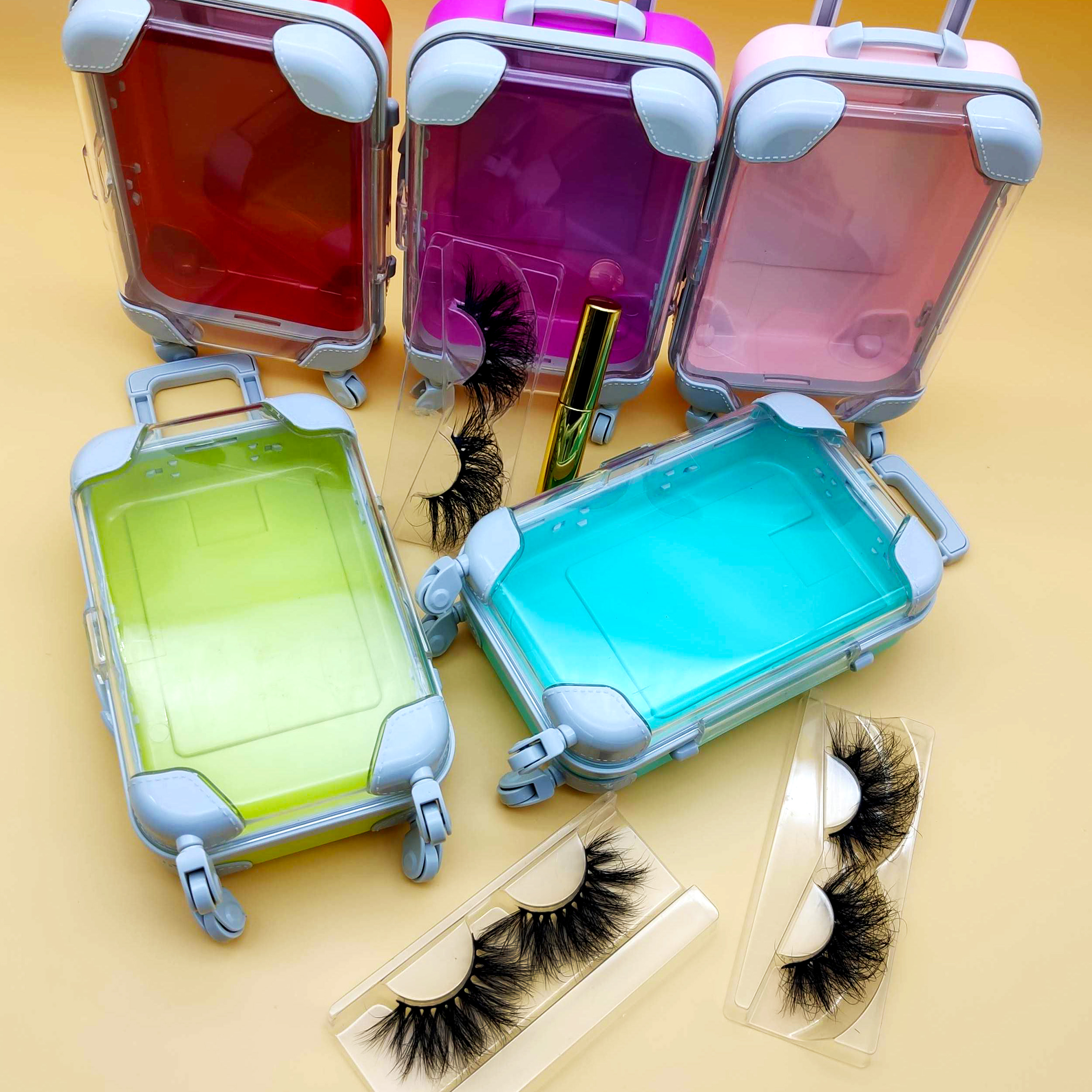 Индивидуальный миниатюрный чемодан, цветные коробки для ресниц под заказ, розовые норковые ресницы, ручная работа, 100% натуральный мех норки, 3D Многослойные ресницы 0,05 мм