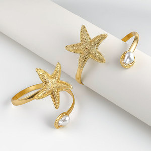 Beach Vacation Rhinestone Pearl Starfish Flower Metal Arm Cuff Statement Open Bangle Curtain <b>Tieback</b> Pearl Women Jewelry - Product Image 4