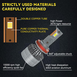 Ampoules de phares LED H4 120W 10000LM à double tube en cuivre, puissance élevée, puces 3570, A889, feux de route pour voitures universelles - Product Image 4