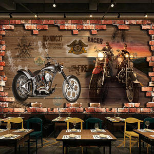 Papier peint à thème de moto rétro nostalgique Papier peint de moto de course automobile Restaurant Bar Hot <span class=keywords><strong>Pot</strong></span> Barbecue Shop <span class=keywords><strong>Mural</strong></span> - Product Image 2