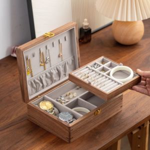 Bán buôn rắn Walnut gỗ hộp đồ trang sức thanh lịch lửng đồ trang sức bằng gỗ lưu trữ với khóa - Product Image 3