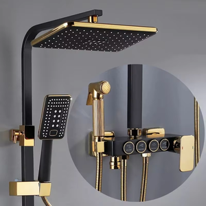 Sistema Doccia Tradizionale Quadrato Nero e Oro, Termostatico Caldo/Freddo, con Rubinetteria <span class=keywords><strong>a</strong></span> Pioggia per Stile Moderno e Lussuoso - Product Image 2