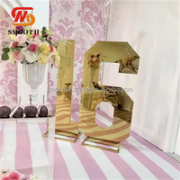 Décoration de fête d'anniversaire lisse, chiffres géants en acier inoxydable argenté miroir, chiffres dorés