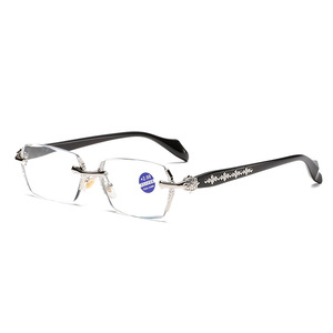 Gafas de Sol Rectangulares sin Montura para Hombre, con Corte de Diamante, Lentes Transparentes sin Graduación, Gafas Decorativas para Negocios - Product Image 4