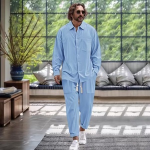 Ensemble en coton personnalisé pour <span class=keywords><strong>homme</strong></span> - <span class=keywords><strong>Chemise</strong></span> à manches longues <span class=keywords><strong>et</strong></span> <span class=keywords><strong>pantalon</strong></span> décontractés en deux pièces pour le quotidien masculin - Product Image 3