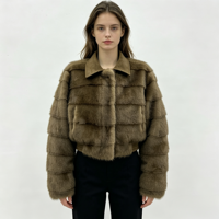Manteau court en fausse fourrure de vison pour femme, col rabattu, taille et couleur personnalisées, avec revers contrastant, vente en gros