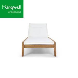 كرسي استلقاء خشبي قابل للتعديل من خشب الساج مع شبكة مقاومة للماء - مقاوم للأشعة فوق البنفسجية وتصميم عصري محمول للشاطئ والحديقة وحمام السباحة - Product Image 4