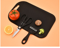 HSK manche en bois 4pcs ensemble de couteaux de cuisine ondulés enduits de noir avec ciseaux couteau d'office