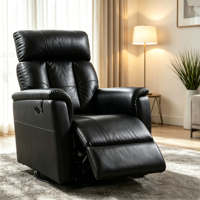 Elektrischer Leder-Relaxsessel mit Dreh- und Schaukelfunktion, Einzelsofa mit Gepolsterter Kopfstütze und Metallgestell für Wohnzimmer und Heimkino