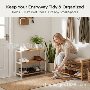 BLD 3-Layer Bamboo <b>Shoe</b> <b>Rack</b> 27.51x9.84x21.65in Dustproof <b>Storage</b> Unit for Household Use - Product Image 2