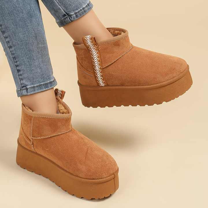 Frosted Leather Thick-soled Women's Boots Thick Wool Wear-resistant Bottom Warm Women's Shoes