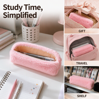 Trousse à crayons en peluche, mignonne et kawaii, avec fermeture éclair, pour les élèves, grande capacité, rangement de fournitures scolaires, octogonale, 21x9x6cm