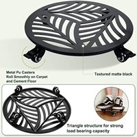 Chariot à plantes robuste en fer forgé avec roues en PU, style feuille, déplaceur de pots portable pour jardin intérieur/extérieur, vente en gros OEM