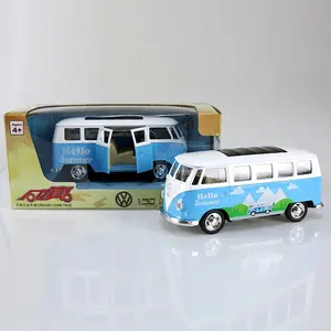 אוטובוס לילדים cartoon Suppliers-ילד צעצוע 1/30 סגסוגת רכב צעצוע פולקסווגן T1 Cartoon דגם רכב Diecast צעצוע אוטובוס עם קול ואורות
