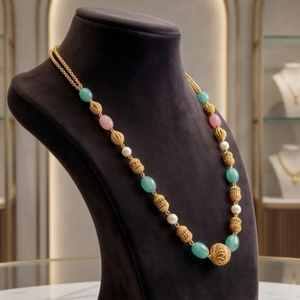 Collar Mala Antiguo de Plata 925 con Cuentas Rosa Verde Agua y Detalles de Perlas, Joyería Étnica Tradicional para Mujer - Product Image 3