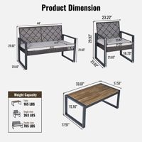 Ensemble de meubles de patio 4 pièces en bois d'acacia avec coussins marron et beige pour balcon, véranda, jardin et pelouse
