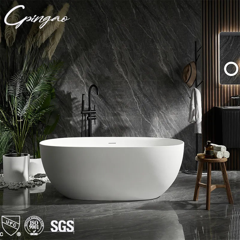 Luxury Bathroom Easy Maintain Freestanding Artificial Stone White Pure Acrylic Solid Surface Bathtub