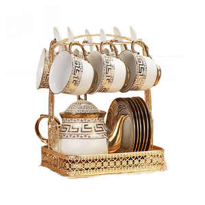 <span class=keywords><strong>Service</strong></span> à thé et à <span class=keywords><strong>café</strong></span> en céramique royale de luxe turque, arabe, éthiopienne, plaqué or, pour 6 personnes, avec boîte cadeau - Product Image 2