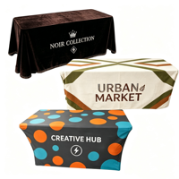 Nappe personnalisée imprimée en couleur, en polyester, pour extérieur, avec jupe de table, idéale pour salons professionnels et outil publicitaire pour la maison