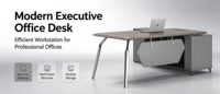 Bureau de direction moderne en bois avec structure en aluminium, poste de travail modulaire durable pour le bureau
