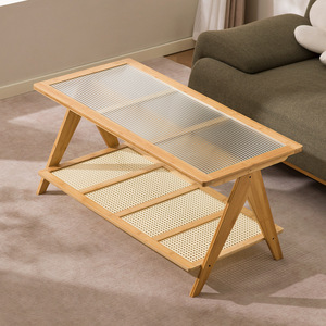 Table basse avec rangement, plateau en verre trempé, style nordique moderne, meubles de salon, utilisation pour petit appartement - Product Image 4