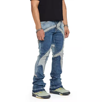 Jeans DiZNEW OEM ODM avec logo personnalisé Jeans pour hommes à bords bruts et patchwork empilés