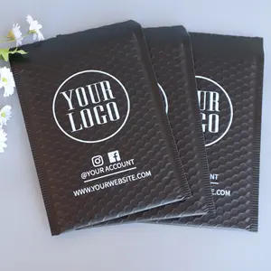 Custom Padded Envelopes With Logo Printed Black Poly Bubble Mailer Bag Small Business Packing Supplies Bubble Mailer Compostable