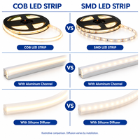 Lampu LED COB 4000K DC 5V USB COB Strip 3mm 5mm 8mm 3000K 320 LED Glite Dual Row COB LED Strip 600 LED Per M 24V Lebar 12mm